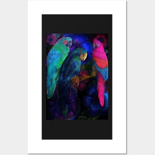 BRIGHT TROPICAL DECO POSTER ART PRINT TRIO MACAW PARROT EXOTIC DESIGN Posters and Art